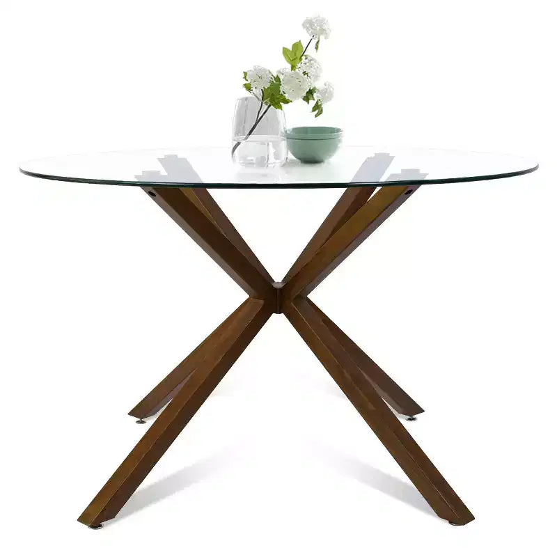Olive+Oslo Ensemble de salle à manger 5 pièces pour 4, Table à manger ronde en verre avec 4 chaises de salle à manger rembourrées Pieds noyer-Panipeachy