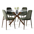 Olive+Oslo Ensemble de salle à manger 5 pièces pour 4, Table à manger ronde en verre avec 4 chaises de salle à manger rembourrées Pieds noyer-Panipeachy