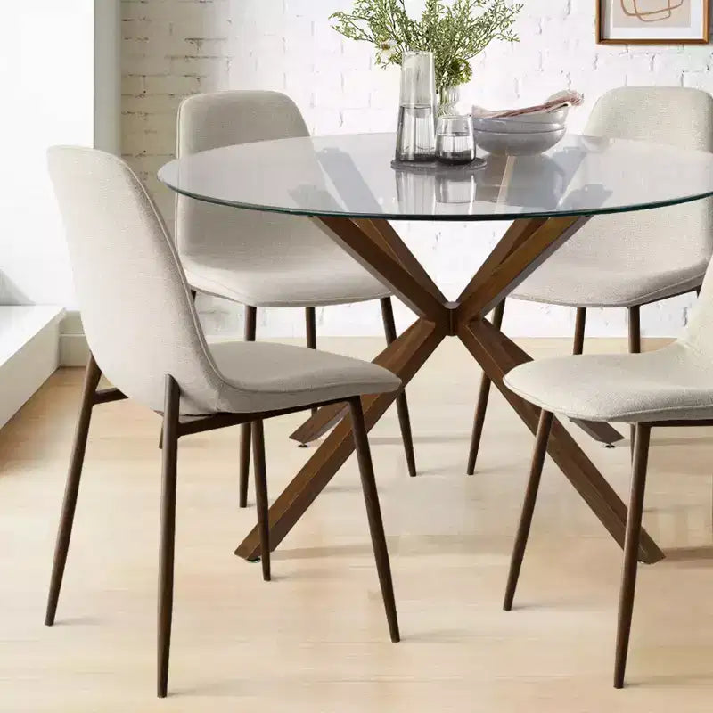 Olive+Oslo Ensemble de salle à manger 5 pièces pour 4, Table à manger ronde en verre avec 4 chaises de salle à manger rembourrées Pieds noyer-Panipeachy