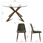 Olive+Oslo Ensemble de salle à manger 5 pièces pour 4, Table à manger ronde en verre avec 4 chaises de salle à manger rembourrées Pieds noyer-Panipeachy