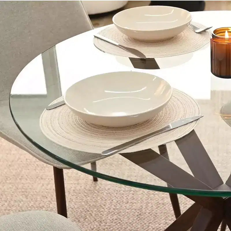 Olive+Oslo Ensemble de salle à manger 5 pièces pour 4, Table à manger ronde en verre avec 4 chaises de salle à manger rembourrées Pieds noyer-Panipeachy