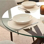 Olive+Oslo Ensemble de salle à manger 5 pièces pour 4, Table à manger ronde en verre avec 4 chaises de salle à manger rembourrées Pieds noyer-Panipeachy