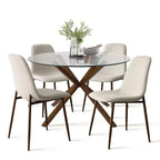 Olive+Oslo Ensemble de salle à manger 5 pièces pour 4, Table à manger ronde en verre avec 4 chaises de salle à manger rembourrées Pieds noyer-Panipeachy