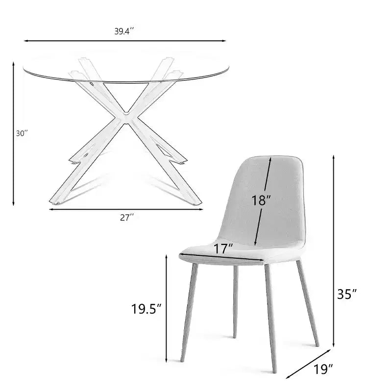 Olive+Oslo Ensemble de salle à manger 5 pièces pour 4, Table à manger ronde en verre avec 4 chaises de salle à manger rembourrées Pieds noyer-Panipeachy