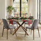 Olive+Oslo Ensemble de salle à manger 5 pièces pour 4, Table à manger ronde en verre avec 4 chaises de salle à manger rembourrées Pieds noyer-Panipeachy