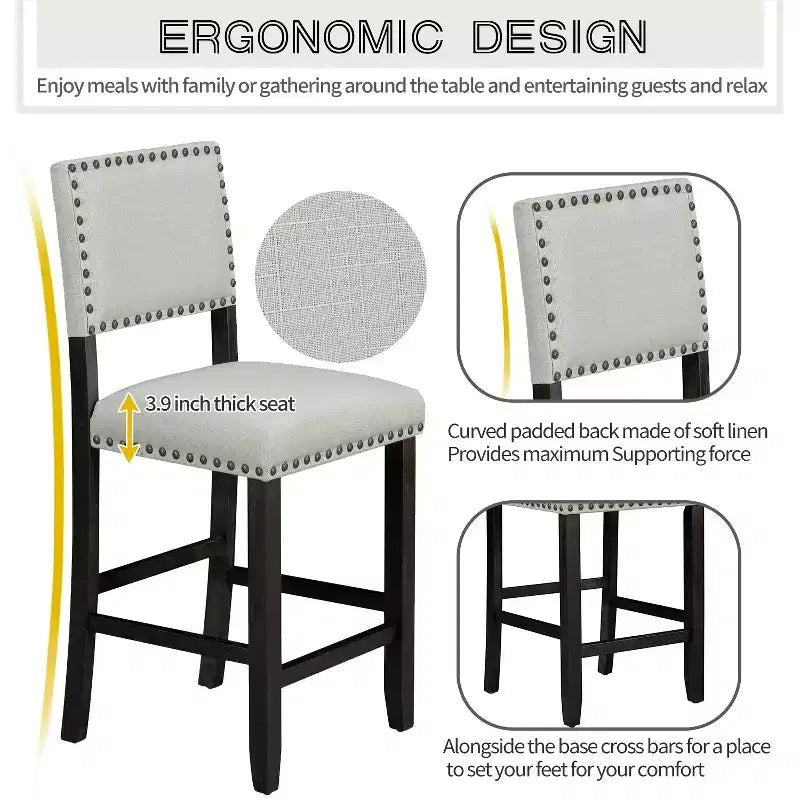 Ensemble de salle à manger 5 pièces, ensemble de salle à manger hauteur comptoir avec table rectangulaire classique élégante et 4 chaises rembourrées pour cuisine salle à manger