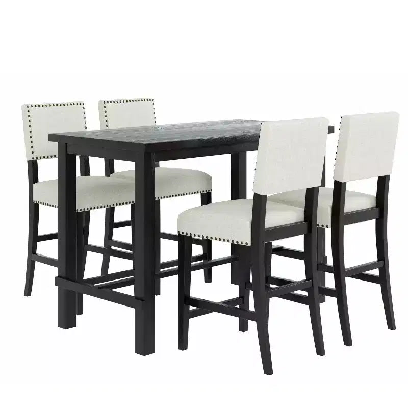 Ensemble de salle à manger 5 pièces, ensemble de salle à manger hauteur comptoir avec table rectangulaire classique élégante et 4 chaises rembourrées pour cuisine salle à manger