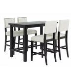 Ensemble de salle à manger 5 pièces, ensemble de salle à manger hauteur comptoir avec table rectangulaire classique élégante et 4 chaises rembourrées pour cuisine salle à manger