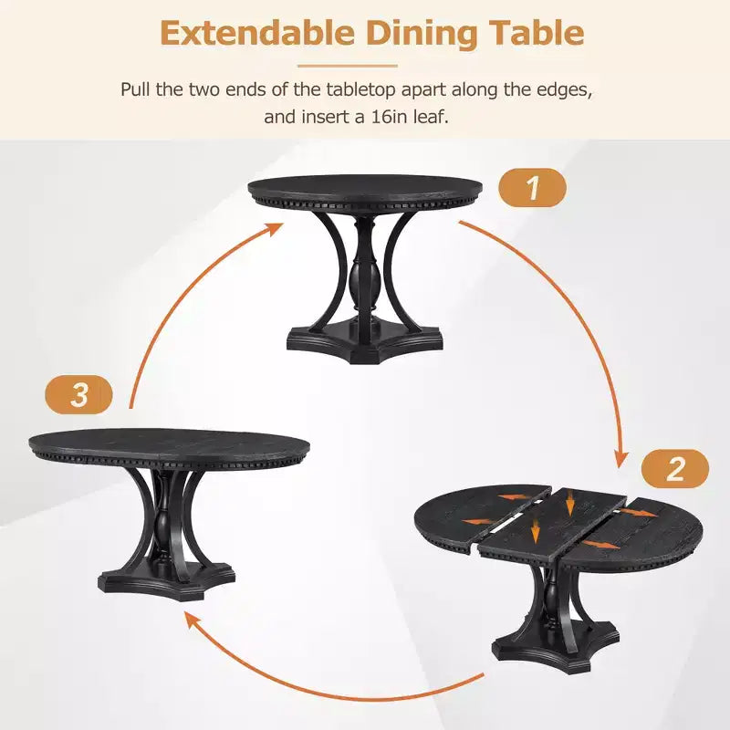 Ensemble de salle à manger rond de style ferme pour 4 personnes, table de cuisine extensible en bois avec 4 chaises rembourrées