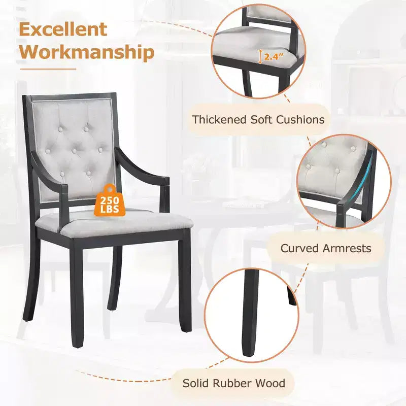 Ensemble de salle à manger rond de style ferme pour 4 personnes, table de cuisine extensible en bois avec 4 chaises rembourrées