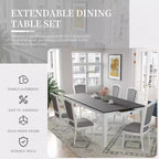Ensemble de salle à manger rustique extensible pour 6 personnes, table à manger rectangulaire 7 pièces avec 6 chaises rembourrées, ensemble de table de cuisine avec 2 tiroirs