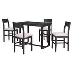 Ensemble de salle à manger 5 pièces à hauteur de comptoir pour 4 personnes, ensemble table de bar en bois de style ferme avec 4 chaises rembourrées pour petits espaces