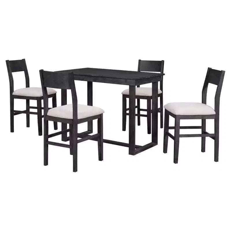 Ensemble de salle à manger 5 pièces à hauteur de comptoir pour 4 personnes, ensemble table de bar en bois de style ferme avec 4 chaises rembourrées pour petits espaces