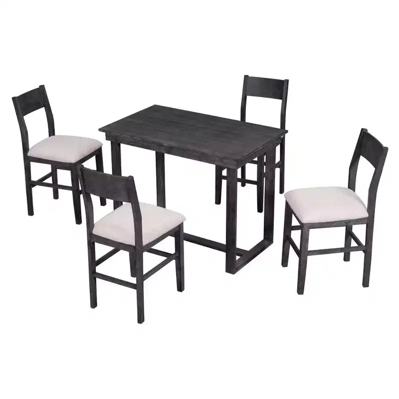 Ensemble de salle à manger 5 pièces à hauteur de comptoir pour 4 personnes, ensemble table de bar en bois de style ferme avec 4 chaises rembourrées pour petits espaces