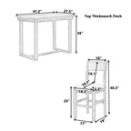 Ensemble de salle à manger 5 pièces à hauteur de comptoir pour 4 personnes, ensemble table de bar en bois de style ferme avec 4 chaises rembourrées pour petits espaces
