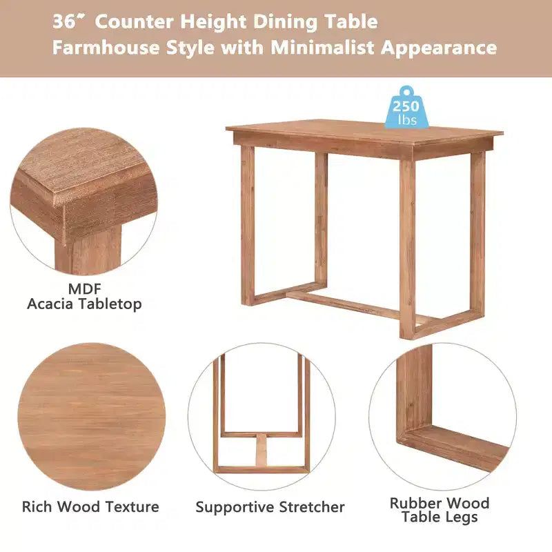 Ensemble de salle à manger 5 pièces à hauteur de comptoir pour 4 personnes, ensemble table de bar en bois de style ferme avec 4 chaises rembourrées pour petits espaces