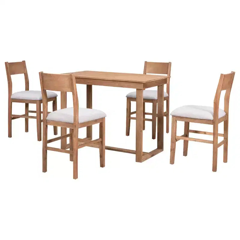 Ensemble de salle à manger 5 pièces à hauteur de comptoir pour 4 personnes, ensemble table de bar en bois de style ferme avec 4 chaises rembourrées pour petits espaces