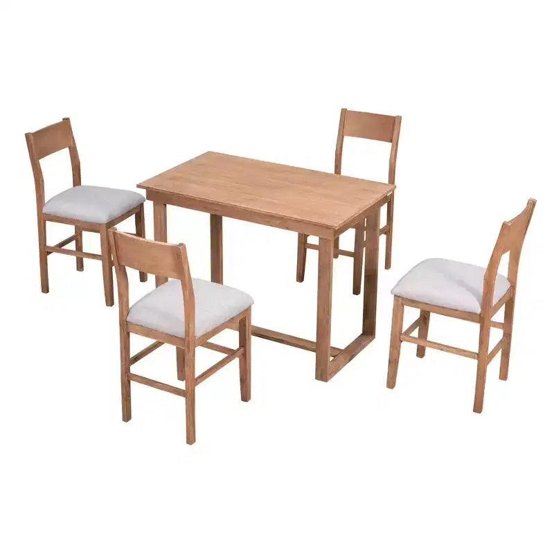 Ensemble de salle à manger 5 pièces à hauteur de comptoir pour 4 personnes, ensemble table de bar en bois de style ferme avec 4 chaises rembourrées pour petits espaces
