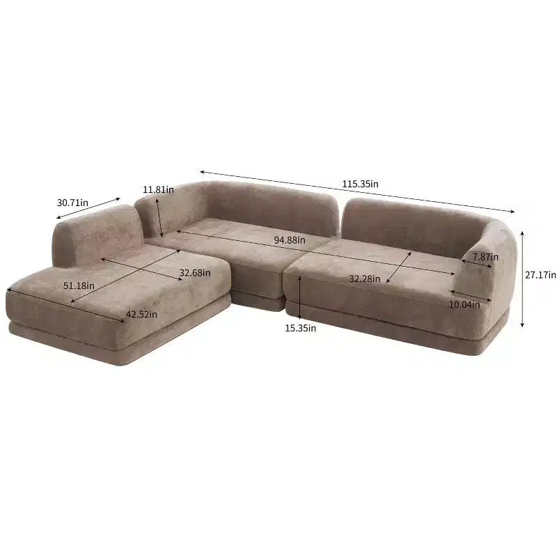 Christopher Knight Home Doyoung Canapé d'angle moderne 3 places en L de 115 po