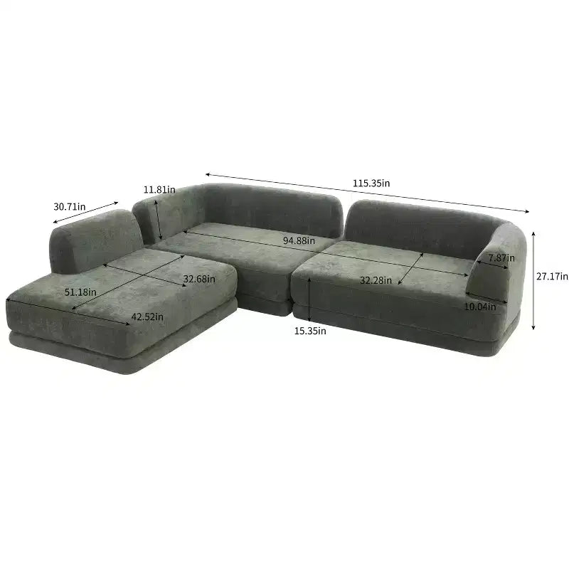 Christopher Knight Home Doyoung Canapé d'angle moderne 3 places en L de 115 po