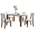 Ensemble de salle à manger en faux marbre pour 4 personnes, table à manger rectangulaire 5 pièces avec 4 chaises rembourrées pour petite cuisine