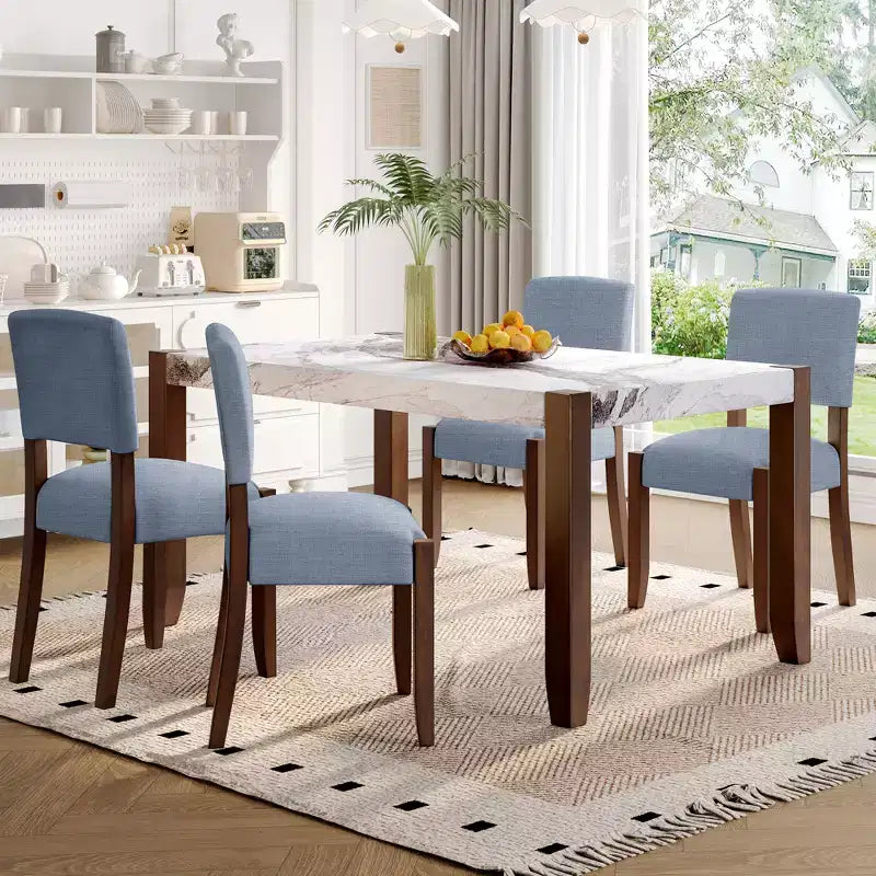 Ensemble de salle à manger en faux marbre pour 4 personnes, table à manger rectangulaire 5 pièces avec 4 chaises rembourrées pour petite cuisine