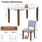 Ensemble de salle à manger en faux marbre pour 4 personnes, table à manger rectangulaire 5 pièces avec 4 chaises rembourrées pour petite cuisine