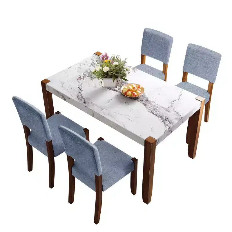 Ensemble de salle à manger en faux marbre pour 4 personnes, table à manger rectangulaire 5 pièces avec 4 chaises rembourrées pour petite cuisine