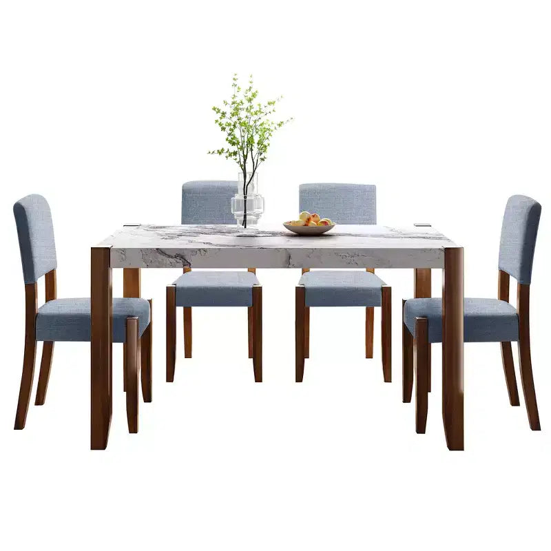Ensemble de salle à manger en faux marbre pour 4 personnes, table à manger rectangulaire 5 pièces avec 4 chaises rembourrées pour petite cuisine