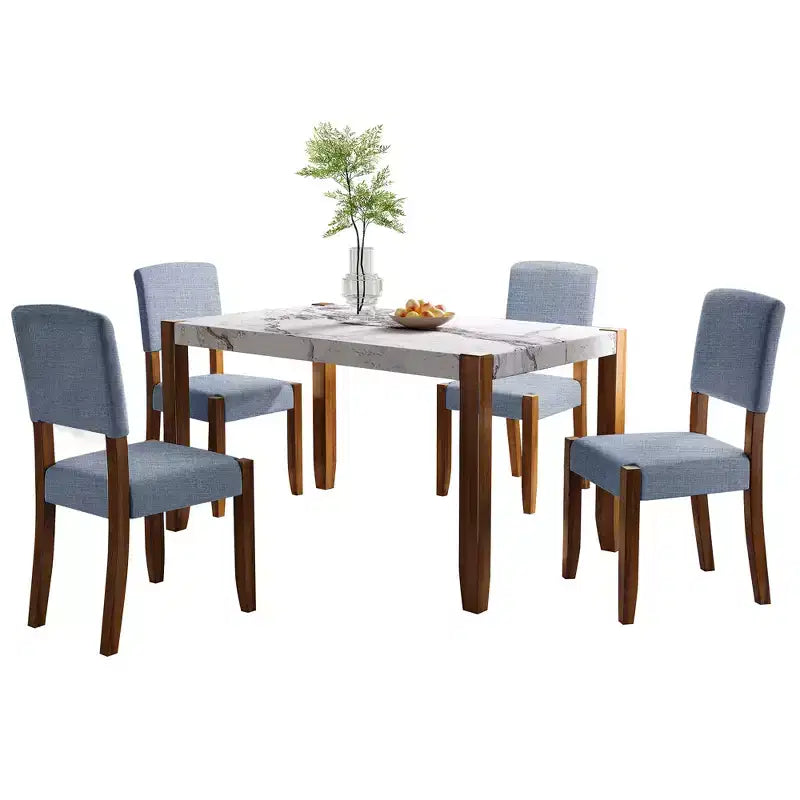 Ensemble de salle à manger en faux marbre pour 4 personnes, table à manger rectangulaire 5 pièces avec 4 chaises rembourrées pour petite cuisine