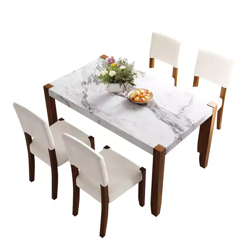 Ensemble de salle à manger en faux marbre pour 4 personnes, table à manger rectangulaire 5 pièces avec 4 chaises rembourrées pour petite cuisine