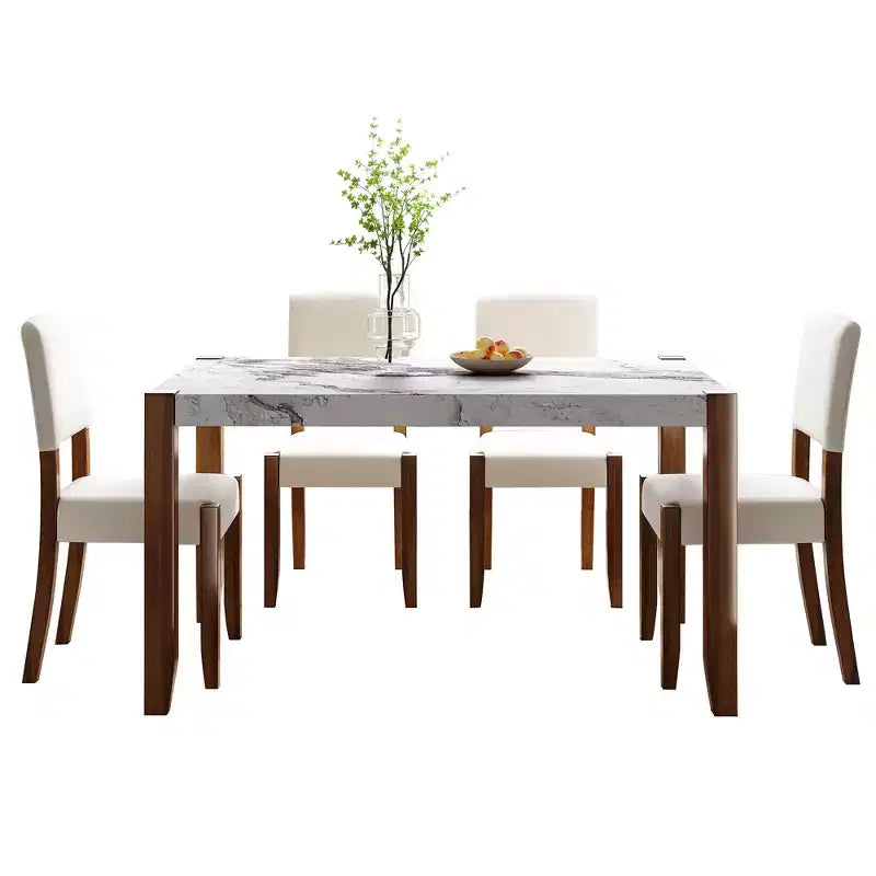 Ensemble de salle à manger en faux marbre pour 4 personnes, table à manger rectangulaire 5 pièces avec 4 chaises rembourrées pour petite cuisine