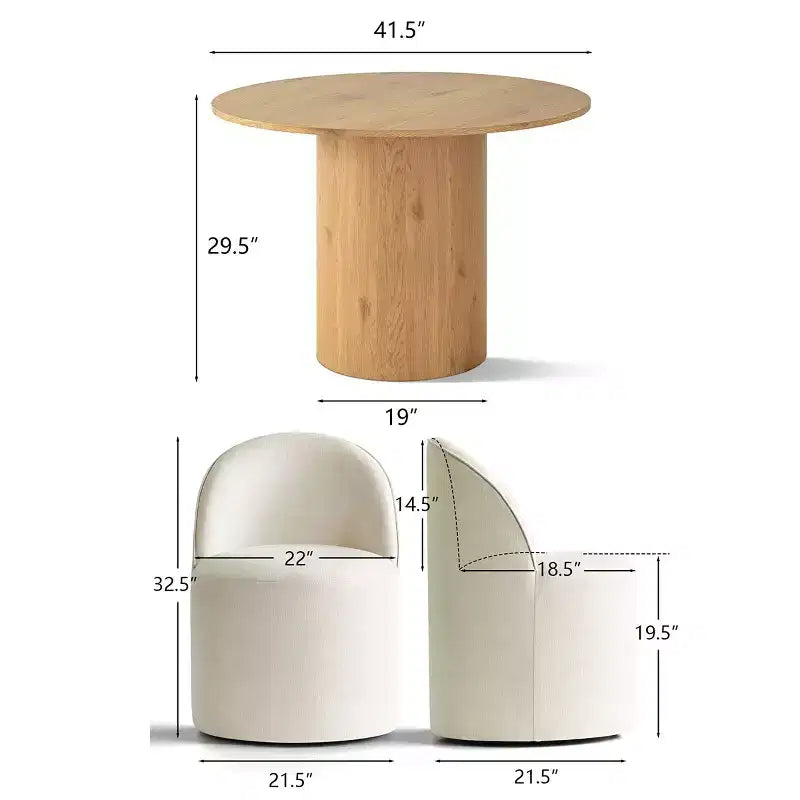 Ensemble de salle à manger 4 personnes, chaises baquets rembourrées avec roulettes et table ronde à pied central pour cuisine ou coin petit-déjeuner-Panipeachy