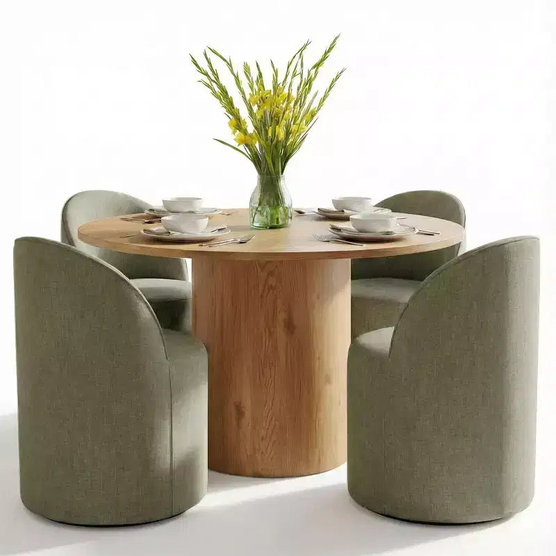 Ensemble de salle à manger 4 personnes, chaises baquets rembourrées avec roulettes et table ronde à pied central pour cuisine ou coin petit-déjeuner-Panipeachy