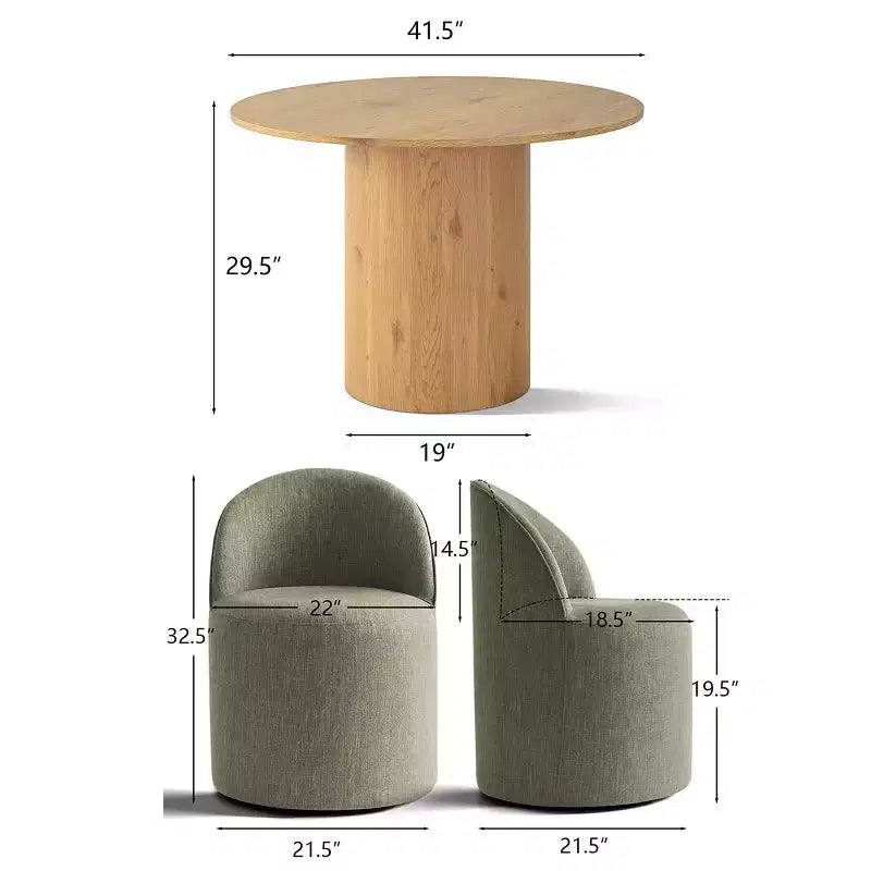 Ensemble de salle à manger 4 personnes, chaises baquets rembourrées avec roulettes et table ronde à pied central pour cuisine ou coin petit-déjeuner-Panipeachy