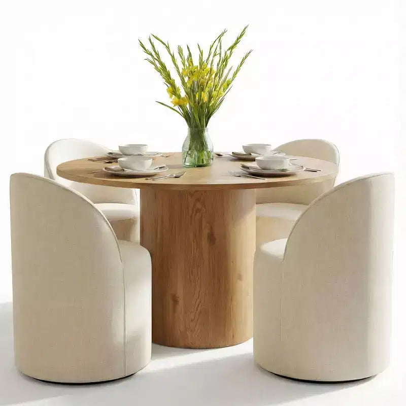 Ensemble de salle à manger 4 personnes, chaises baquets rembourrées avec roulettes et table ronde à pied central pour cuisine ou coin petit-déjeuner-Panipeachy
