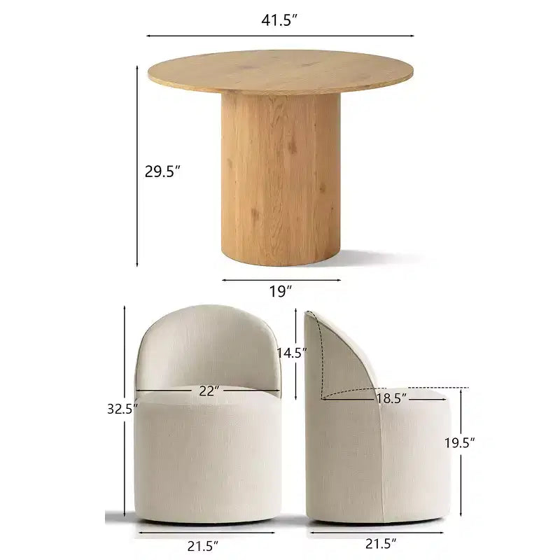 Ensemble de salle à manger 4 personnes, chaises baquets rembourrées avec roulettes et table ronde à pied central pour cuisine ou coin petit-déjeuner-Panipeachy