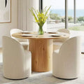 Dining Table Set for 4, Upholstered Barrel Chair with Castors and Round Pedestal Table for Kitchen or Breakfast Nook-Panipeachy
