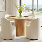 Dining Table Set for 4, Upholstered Barrel Chair with Castors and Round Pedestal Table for Kitchen or Breakfast Nook-Panipeachy