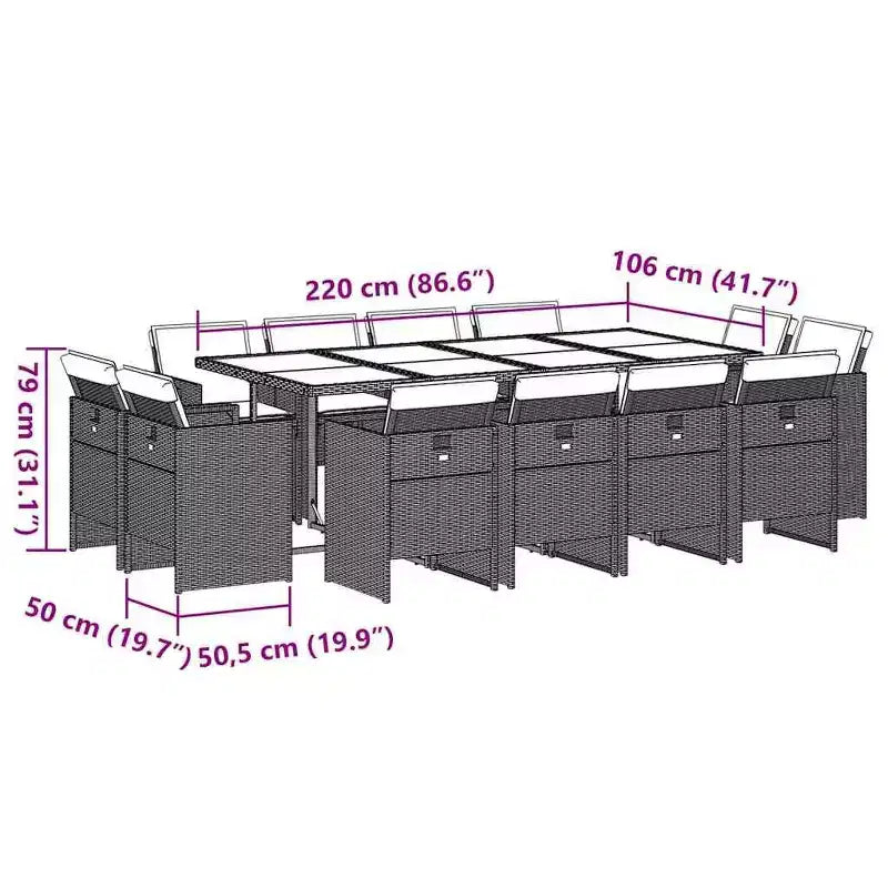 vidaXL Ensemble de salle à manger d'extérieur, 12 pcs