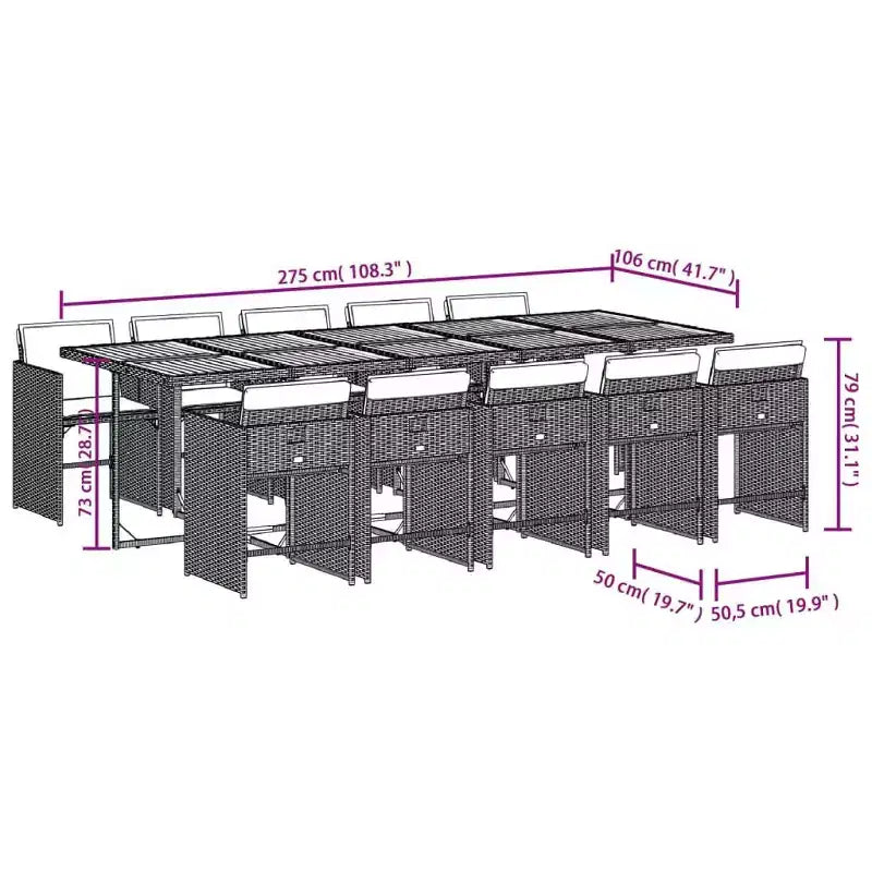 vidaXL Ensemble de salle à manger d'extérieur 10 personnes Rotin PE 11 pièces Pliable