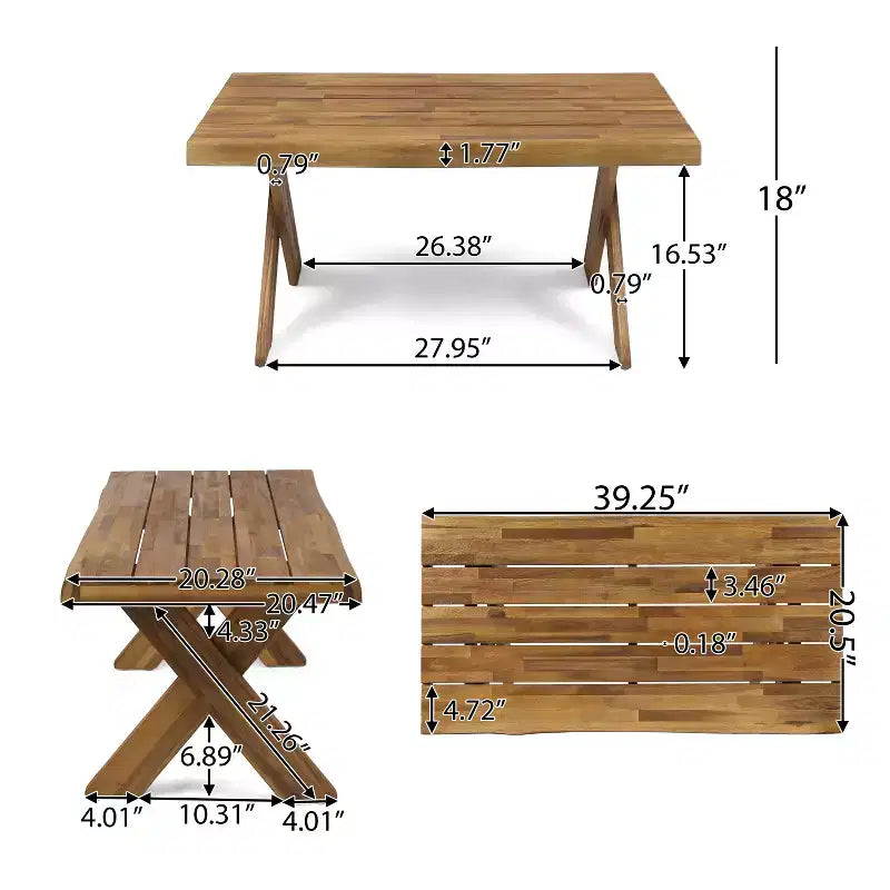 Christopher Knight Home Hyunsik Ensemble de sièges modernes pour patio en bois d'acacia avec 2 chaises et table basse artisanale