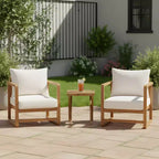 Christopher Knight Home Genevieve Patio 3 Piece Acacia Wood Oversized Seating Set with Cushion and Slatted Table