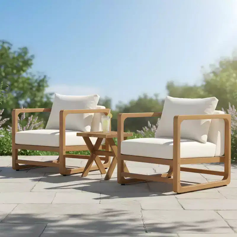 Christopher Knight Home Genevieve Ensemble de 3 pièces de patio en bois d'acacia avec coussin et table à lattes, sièges surdimensionnés