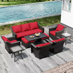 Collection d'extérieur Premium UPTIOT : Canapé 3 places, 4 fauteuils à bascule, tables doubles, paire d'ottomans et table à manger