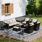 Collection d'extérieur Premium UPTIOT : Canapé 3 places, 4 fauteuils à bascule, tables doubles, paire d'ottomans et table à manger