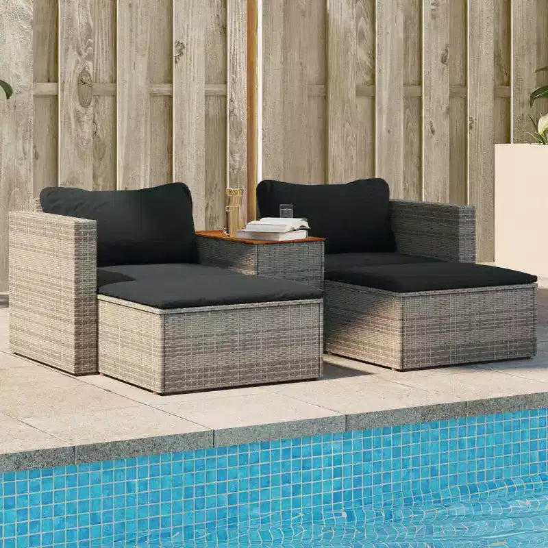 vidaXL Ensemble de canapés de jardin avec coussins 5 pièces en rotin synthétique et acacia