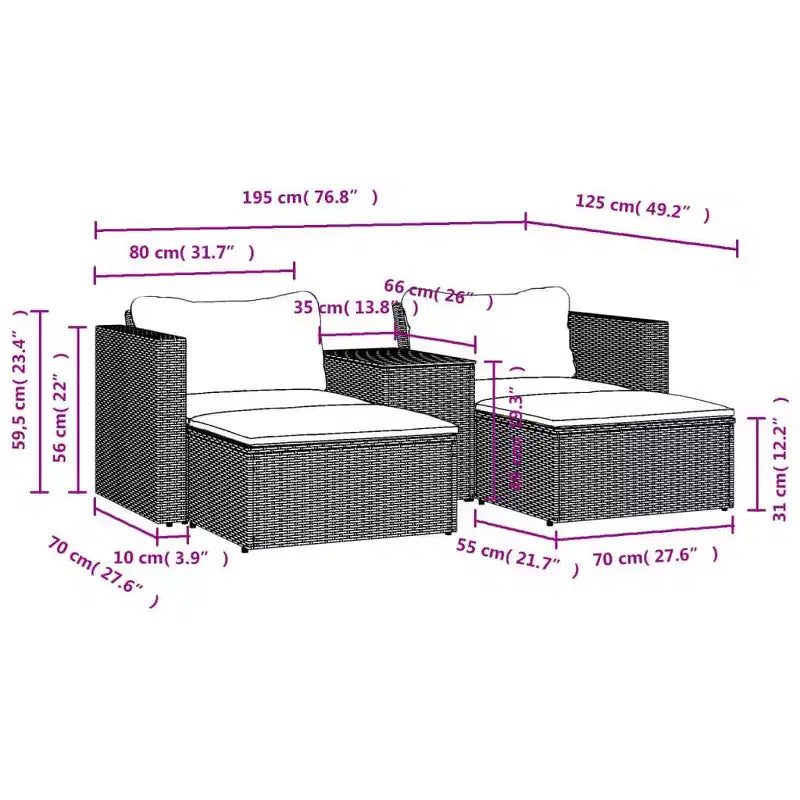 vidaXL Ensemble de canapés de jardin avec coussins 5 pièces en rotin synthétique et acacia