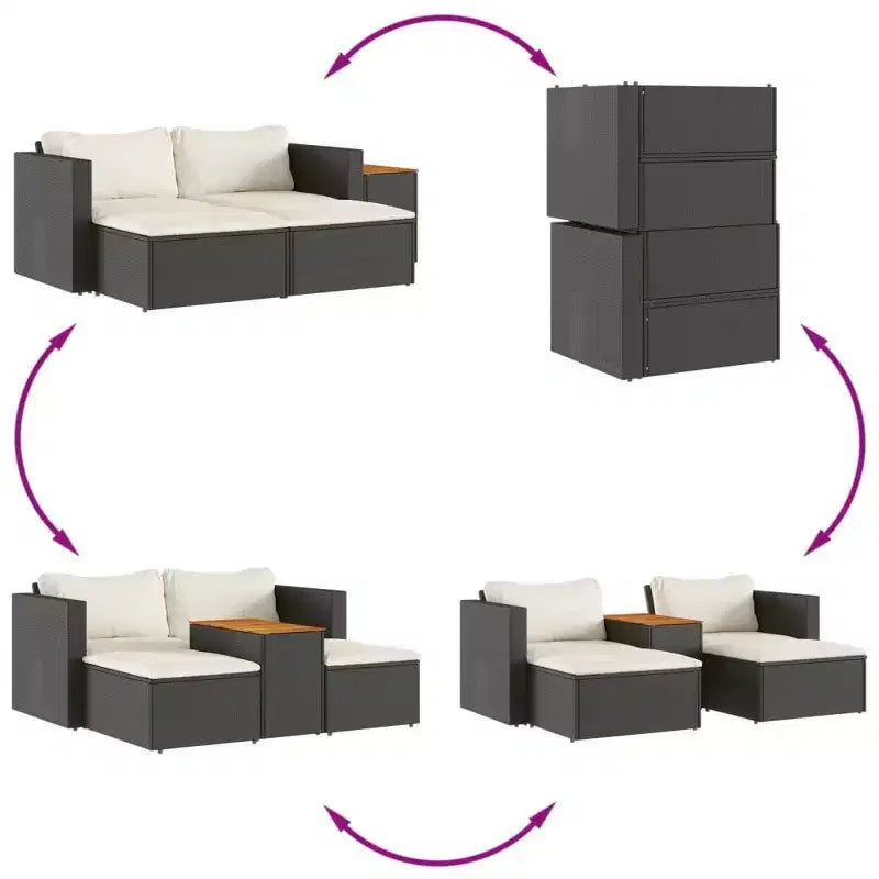 vidaXL Ensemble de canapés de jardin avec coussins 5 pièces en rotin synthétique et acacia