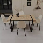 GDFStudio Kavya Modern 5 Piece Wood and Metal Dining Table Set with 4 Suede Leather Upholstered Chairs